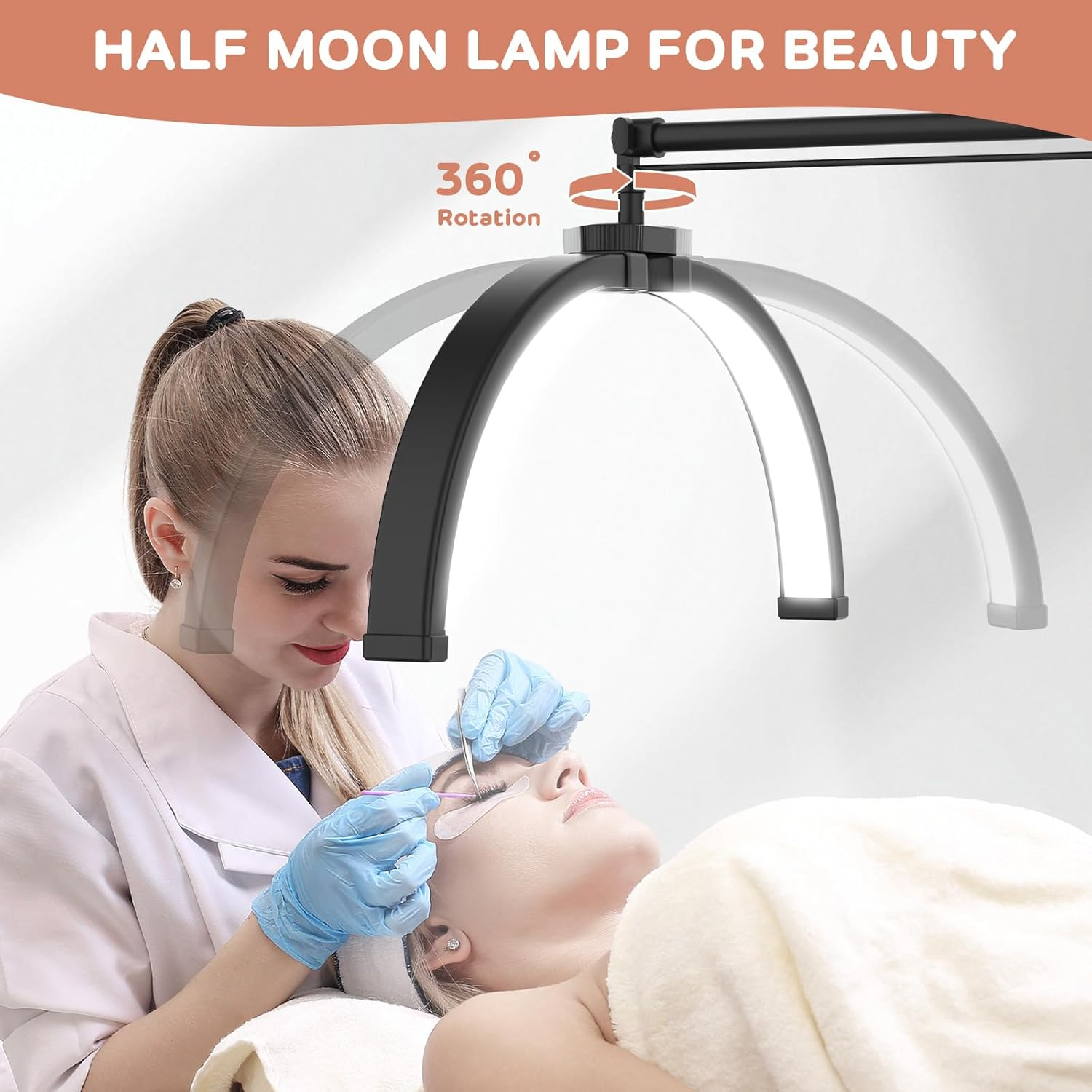 Advwin Lash Light, Half Moon Floor Fill Lamp 2-In-1 Led Desk Lamp with Phone Holder, Rotatable Standing Floor Estheticians Light for Tattoo Salon Eyelash image number 6