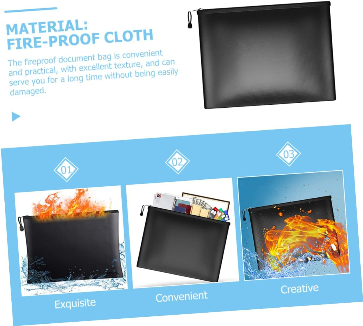 SOPOTUTU Fireproof and Document Bag for Important Documents Zippered Money Bag Metal Closure for Home Office File Storage