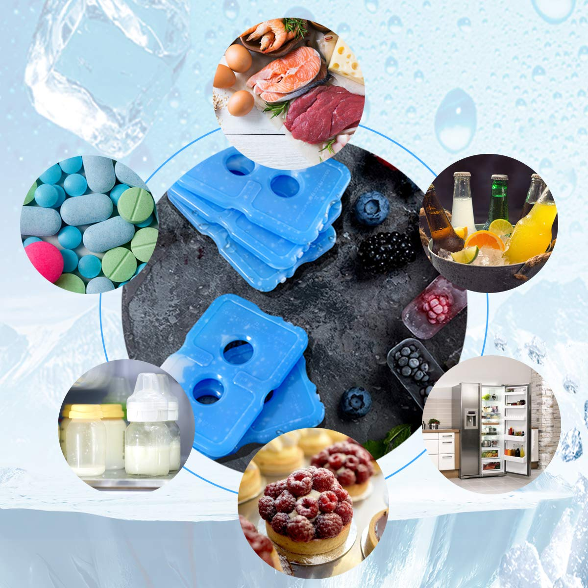 Cold Ice Pack Brick Reusable Long Lasting Cool Slim Thin Freezer Pack Cooler for Lunch Boxes Bag Canned Soda Beer Camping(200G,Set of 5) image number 1