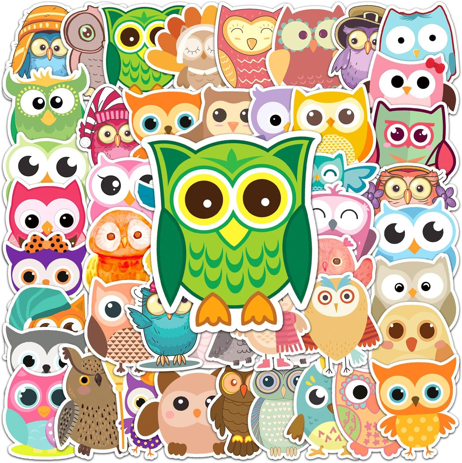 Cartoon Owl Stickers,50 PCS Cartoon Owl Graffiti Vinyl Waterproof Decals for Water Bottles Computer Bicycle Skateboard Luggage Phone Pad Laptop Kids Teens Stickers Pack