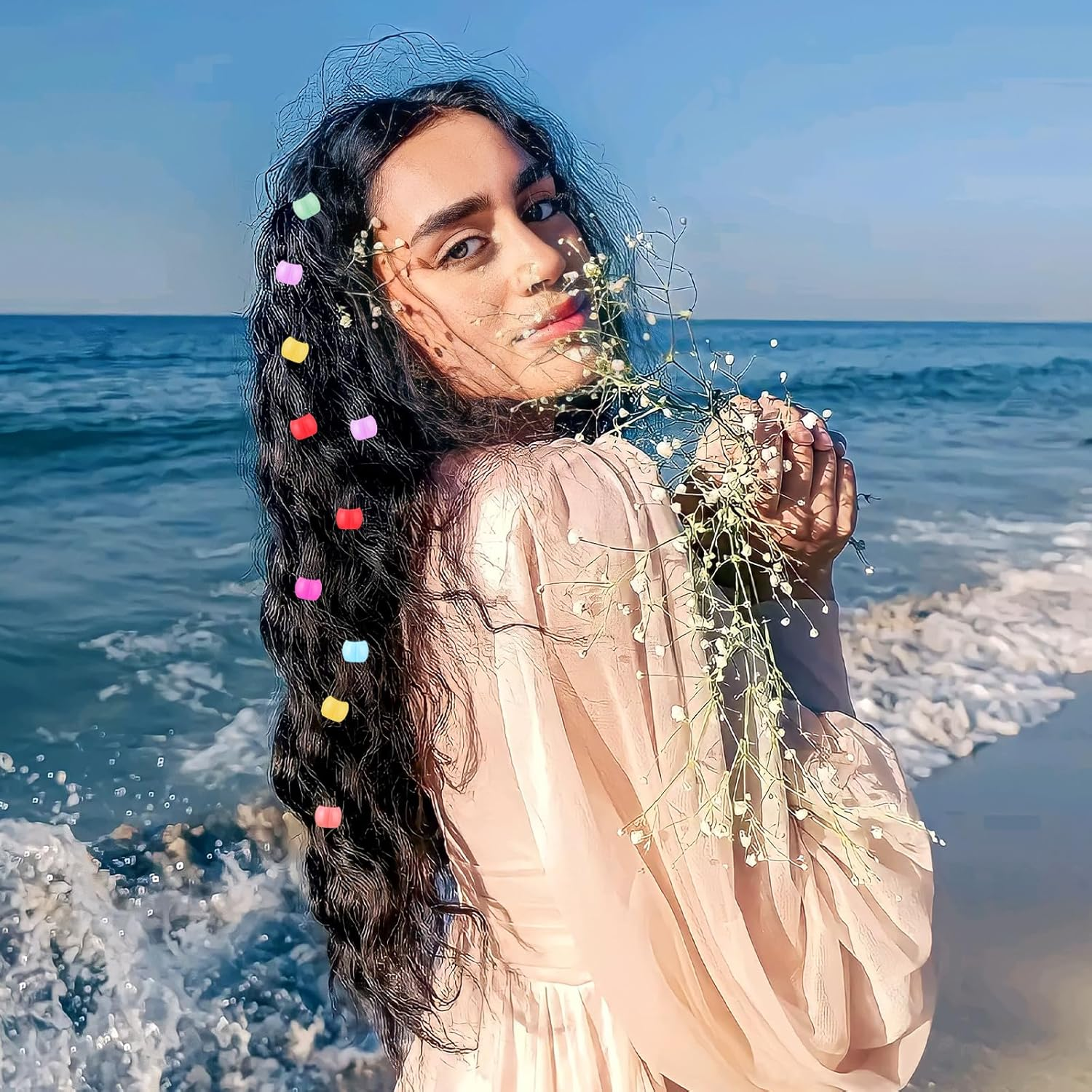 Hair Beads, 100 Pcs Mini Hair Clips Braid Clips, Rainbow Plastic Tiny Claw Clips Cute Candy Colors Hair Decorations Colorful Beads Clip Wear Hair Accessories for Women and Girls (Mixed Colors) image number 4