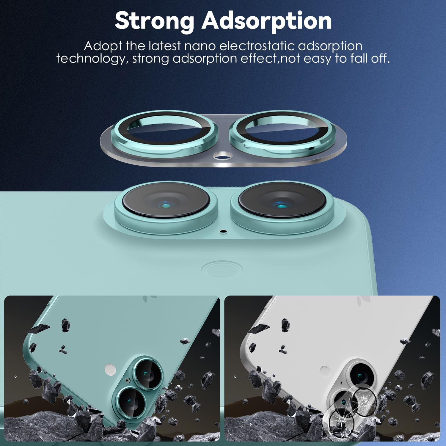 Cloudvalley for Iphone 16 /Iphone 16 plus Camera Lens Protector [With Tranparent Full Coverage Base], [AR+AF 98% Transmittance] Anti-Scratch Tempered Glass Cover, HD Clear Screen Protective,Teal - White image number 5