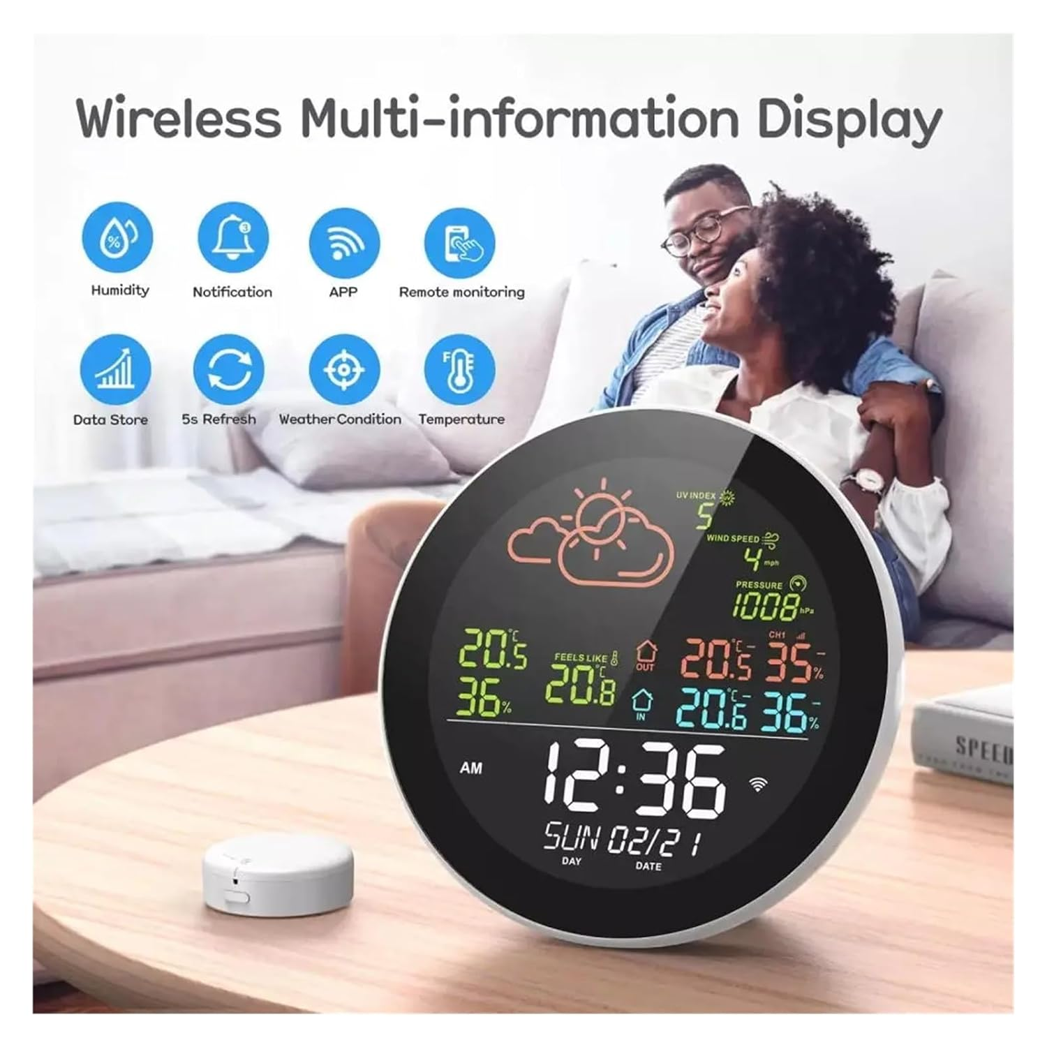 Wifi Smart Weather Station Digital Thermometer Hygrometer Forecast Sensor Indoor/Outdoor Temperature Humidity Meter image number 5