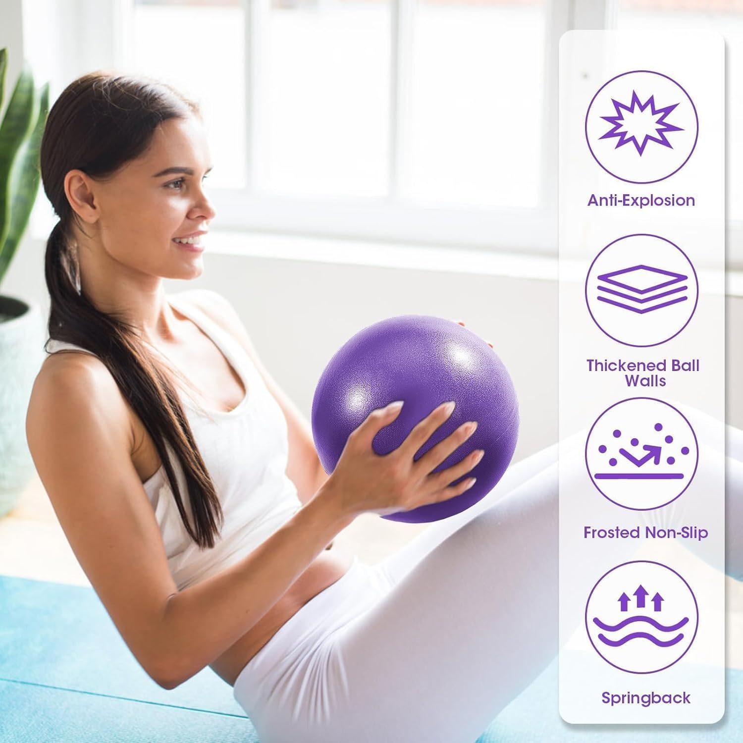 9 Inch Soft Pilates Ball, Small Exercise Ball with Inflatable Straw Anti-Burst Non-Slip PVC Mini Gym Ball for Yoga Pilates Barre Physical Therapy Core Strengthening Posture - Purple image number 5