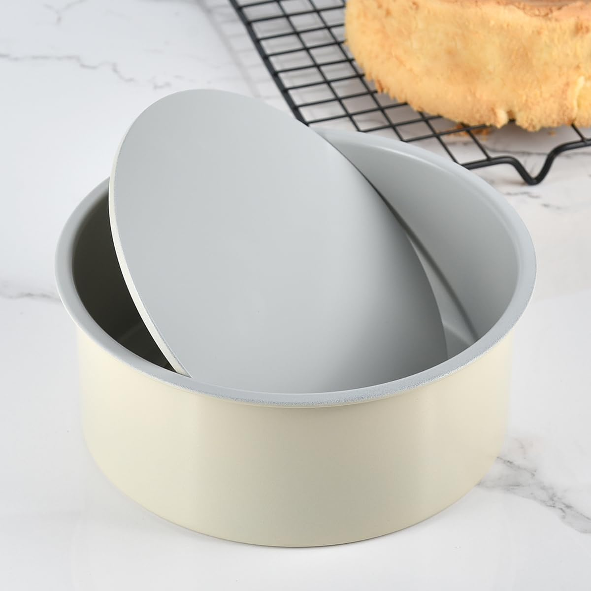 Guowall 6 Inch Removable Bottom round Cake Pan for Layer Cake Cheese Cake Nonstick Cake Mould Baking Tray with Metal Reinforced Frame - Cream Color image number 2