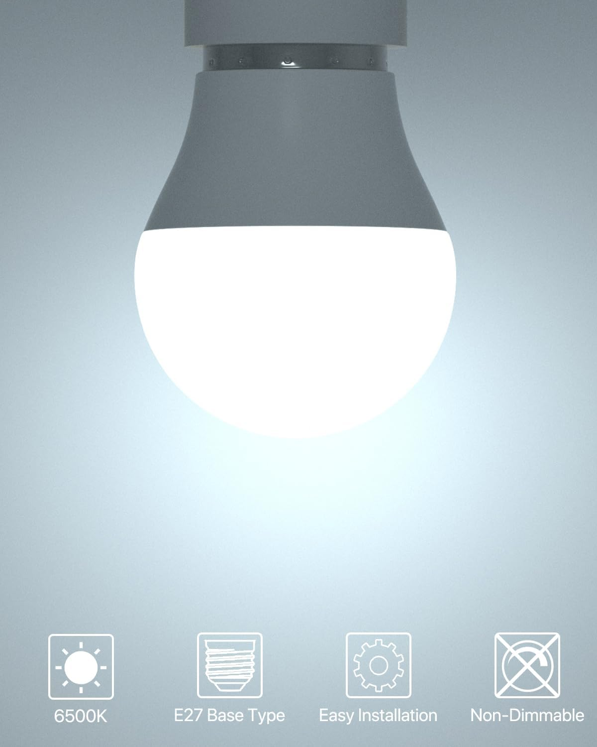 E27 LED Light Bulb, Small Edison Screw in Light Bulbs 5W (40W Equivalent) Cool White 6500K,G45 Golf Ball Energy Saving Bulbs for House Lighting, 480 Lumen Non-Dimmable, 6 Pack image number 4