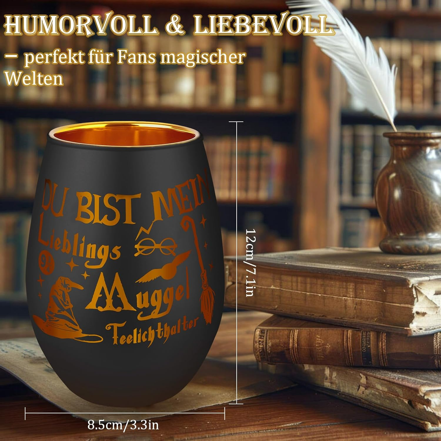 Tea Light Holder Du Bist Mein Lieblings-Muggel - Magical Gift for Harry Fans & Nerds - Lucky Light for Lovers - Black - Gifts For Confirmation image number 2