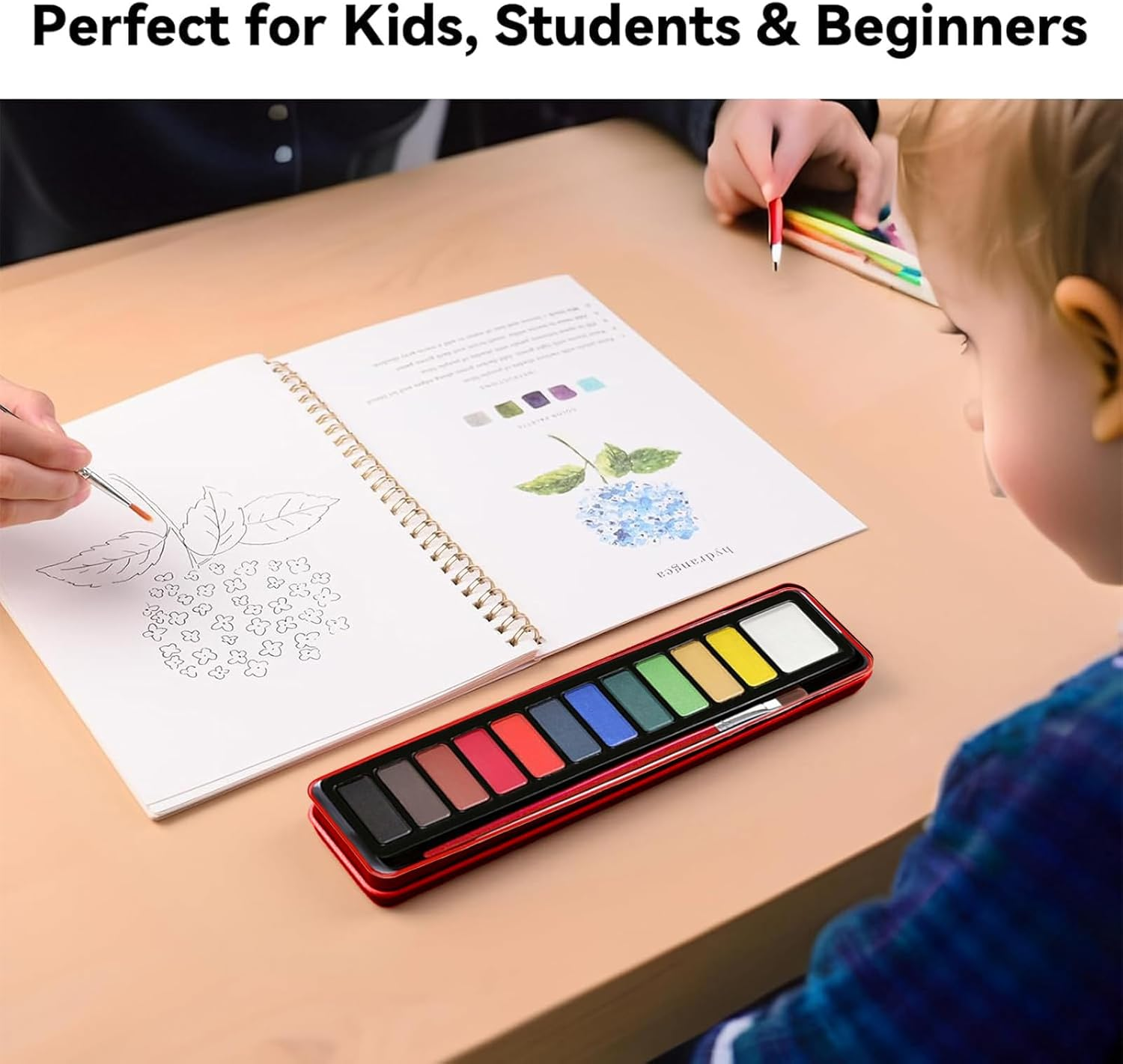 Water Colour Workbook for Adults&Beginners with 12-Color Paint Set and Brush - Premium Water Colour Painting Paper, Art Supplies Kit, Ideal Gift（Bouquets） - Seaside image number 1