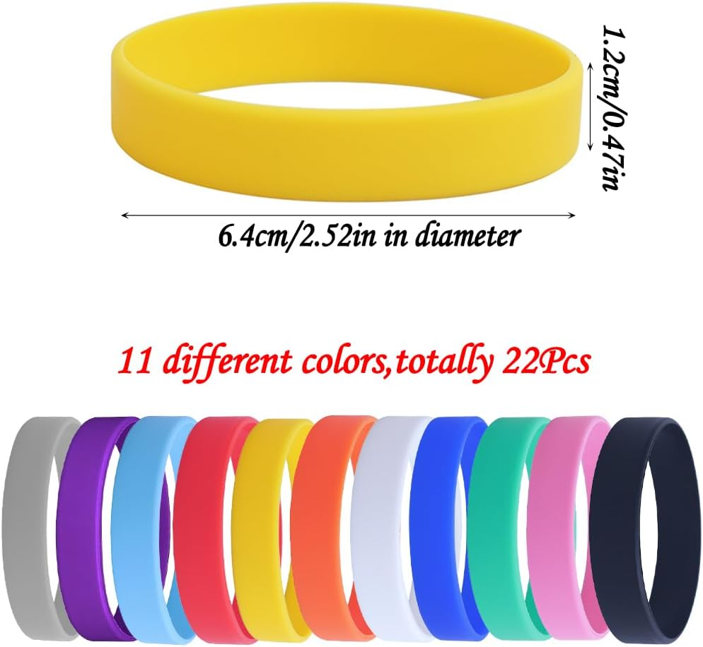 22Pcs Silicone Wristband, Betterjonny 11 Colors Stretch Bracelets Solid Color Rubber Bracelets Colorful Blank Wristbands for Women Men image number 4