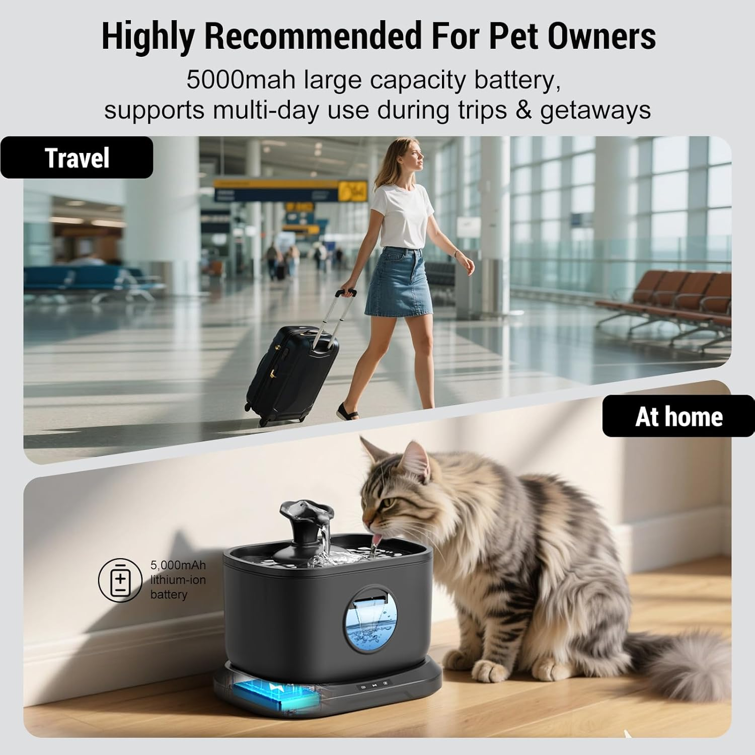 Wireless Cat Water Fountain + 4X 7-Layer Filters, Radar Sensor, Auto Shut-Off, 2.5L/84Oz Battery Operated Cat Water Fountains Cordless with Docking, Pet Water Dispenser for Cats Indoor Outdoor image number 5