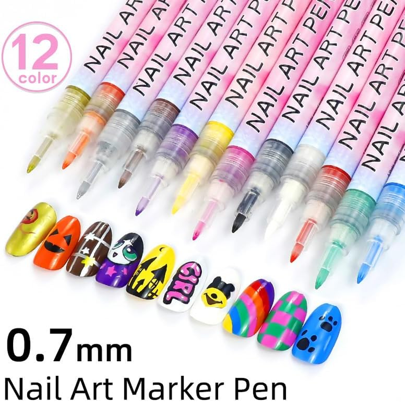 12 Colors Nail Art Pens Set, Nail Doodle Pens for Home Salon, Nail Art Markers Polish Pen, Nails Art Design, Manicure Nail DIY Decoration - B-1Pcs image number 4