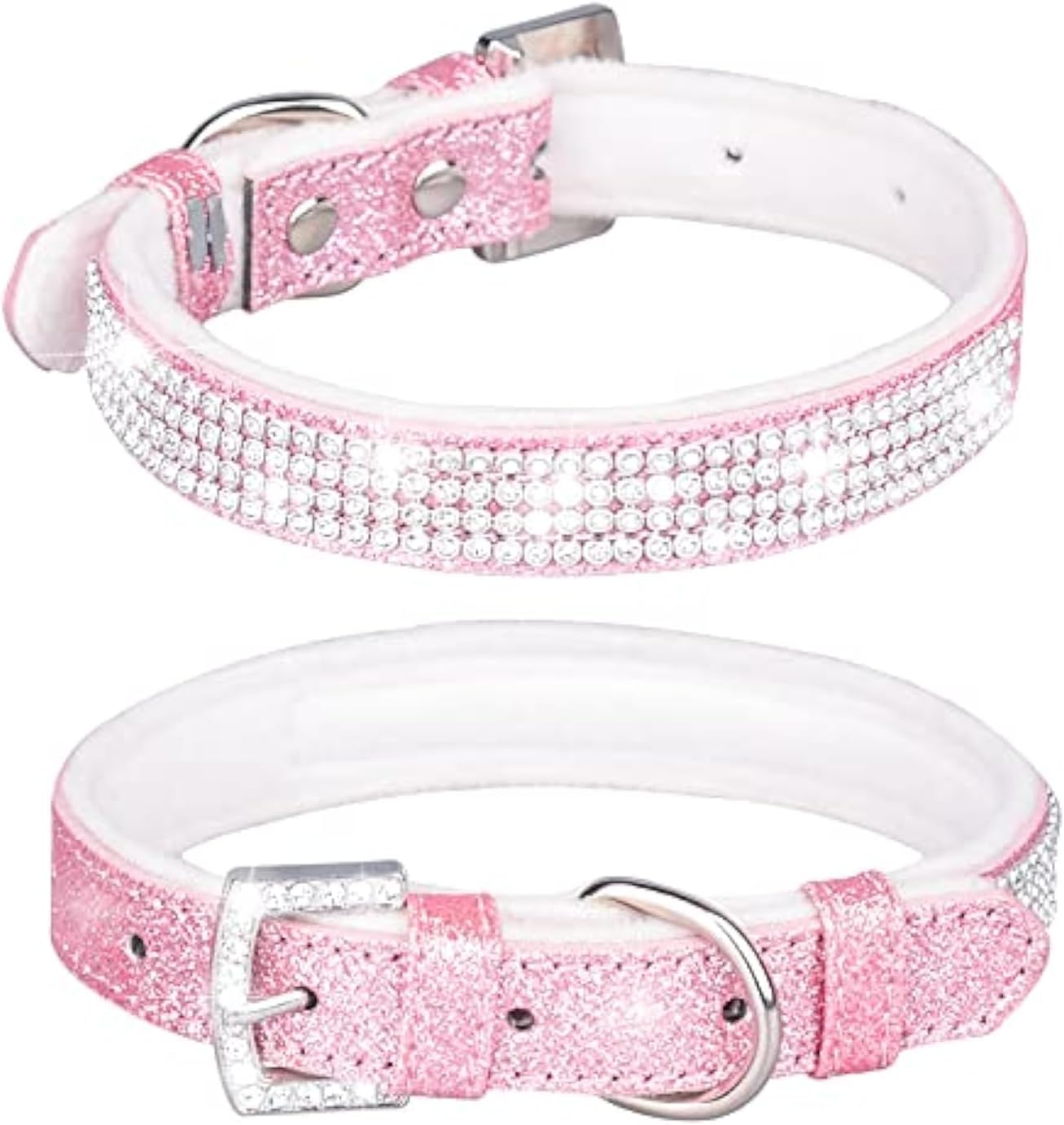Haoyueer Pink Sparkly Diamante Leather Dog Collar Small image number 4
