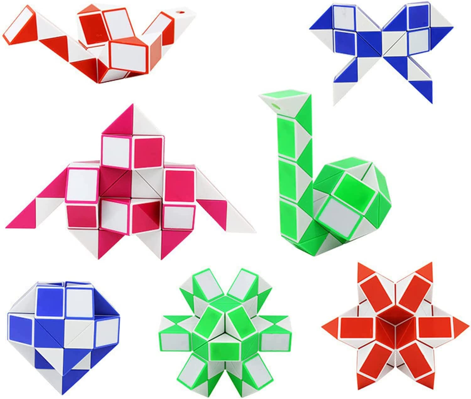 Large Size 8 PCS 24 Blocks Magic Snake Cube,Magic Snake, Magic Ruler, Plastic Puzzle Cube, Finger Sensory,Snake Puzzles for Stress Relief,Party Favours, Random Color image number 5