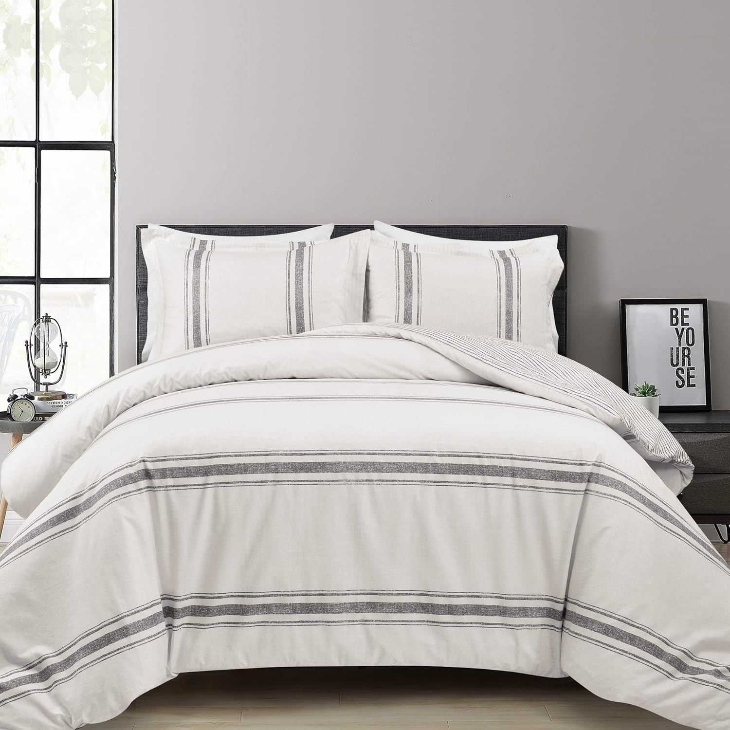 Lush Decor Comforter Farmhouse Stripe, King, Gray