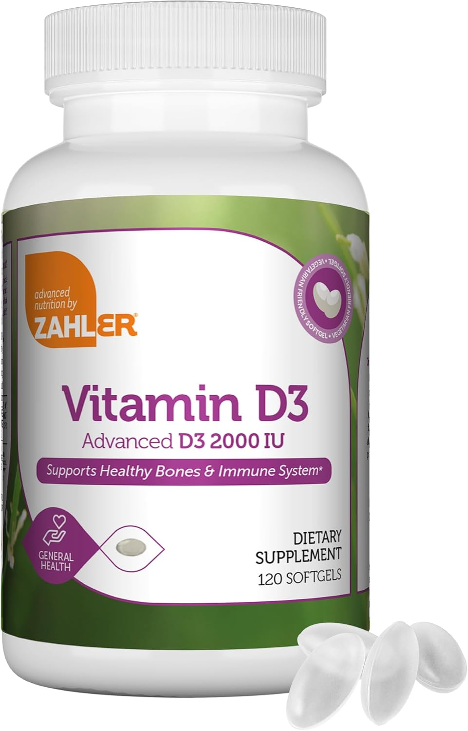 Zahler Vitamin D3 2000 IU, an All-Natural Supplement Supporting Bone Muscle Teeth and Immune System, Advanced Formula Targeting Vitamin D Deficiencies, Certified Kosher, 250 Softgels image number 1