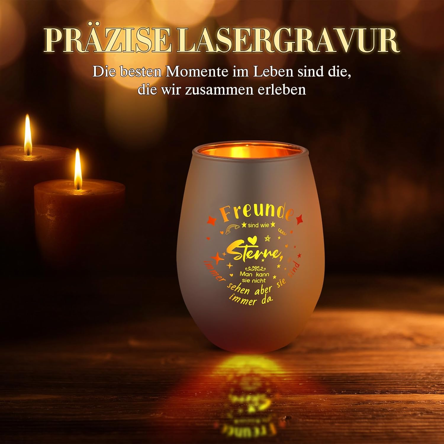 Belillpipi Gift for Girlfriend, Glass Lantern, Lantern in Rose Gold with Gift Box, Tea Light Holder with Engraving for Best Friend, Gift for Birthday, Christmas, Thank You for Women image number 4