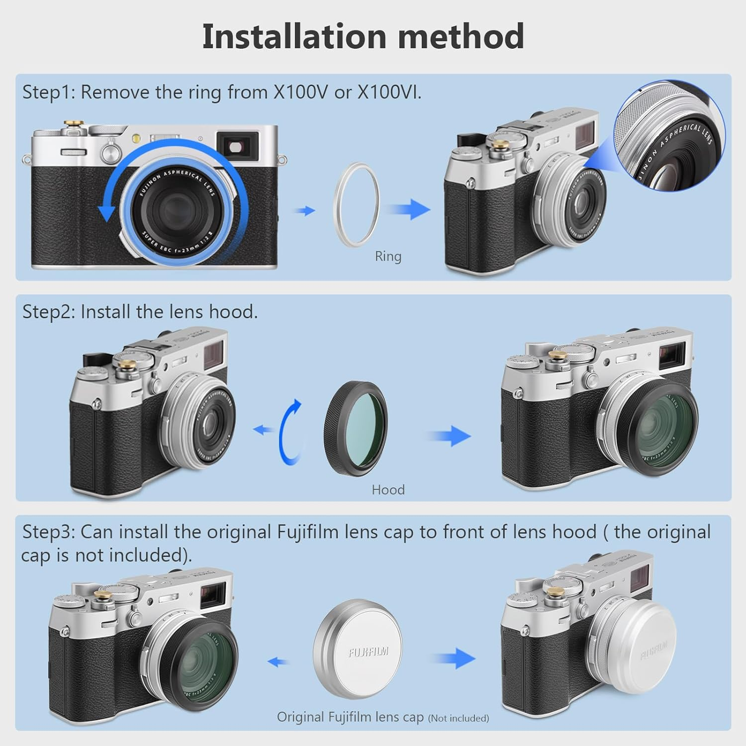 Haoge Camera Lens Protection HD Filter for Fujifilm X100VI Fuji X100V Camera Accessories Multi Waterproof Nano Coated HD Optical Glass with Integrated Adapter Ring Black LUV-XVIB image number 1