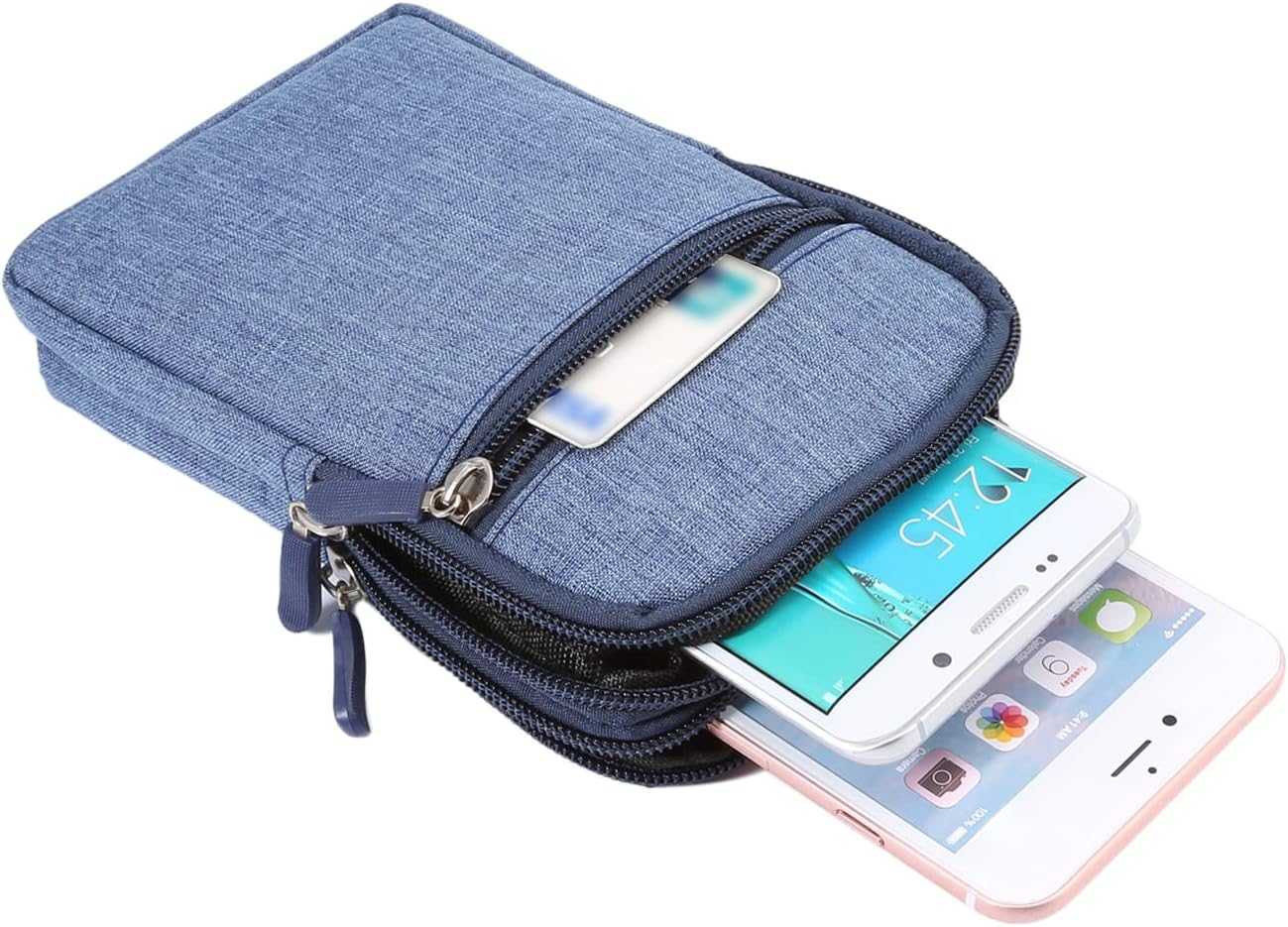 Vertical Cell Phone Waist Bag for Men, Mobile Phone Belt Pocket with Clip, Universal Mens Mobile Phone Belt Clip Holder Smartphone Waist Pouch Fanny Pack Protective Wallet with Carabiner Belt Loop - Blue image number 4