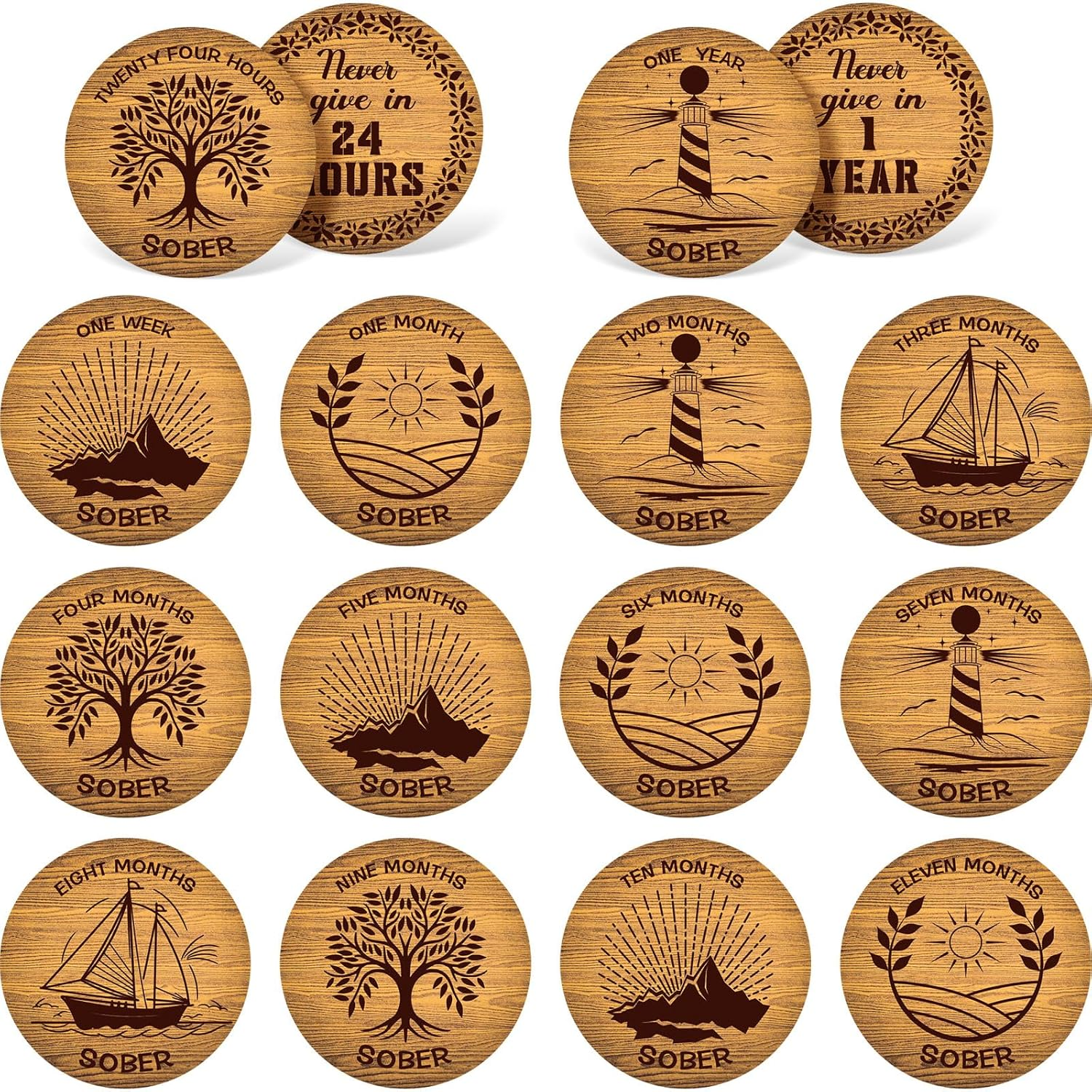 28 Pcs Wooden Sobriety Coin Gift Set, Recovery Sobriety Chip One Year AA Chips and Medallions Anniversary Sobriety Gifts for Men Alcoholics Anonymous Addiction Recovery Gift(White)