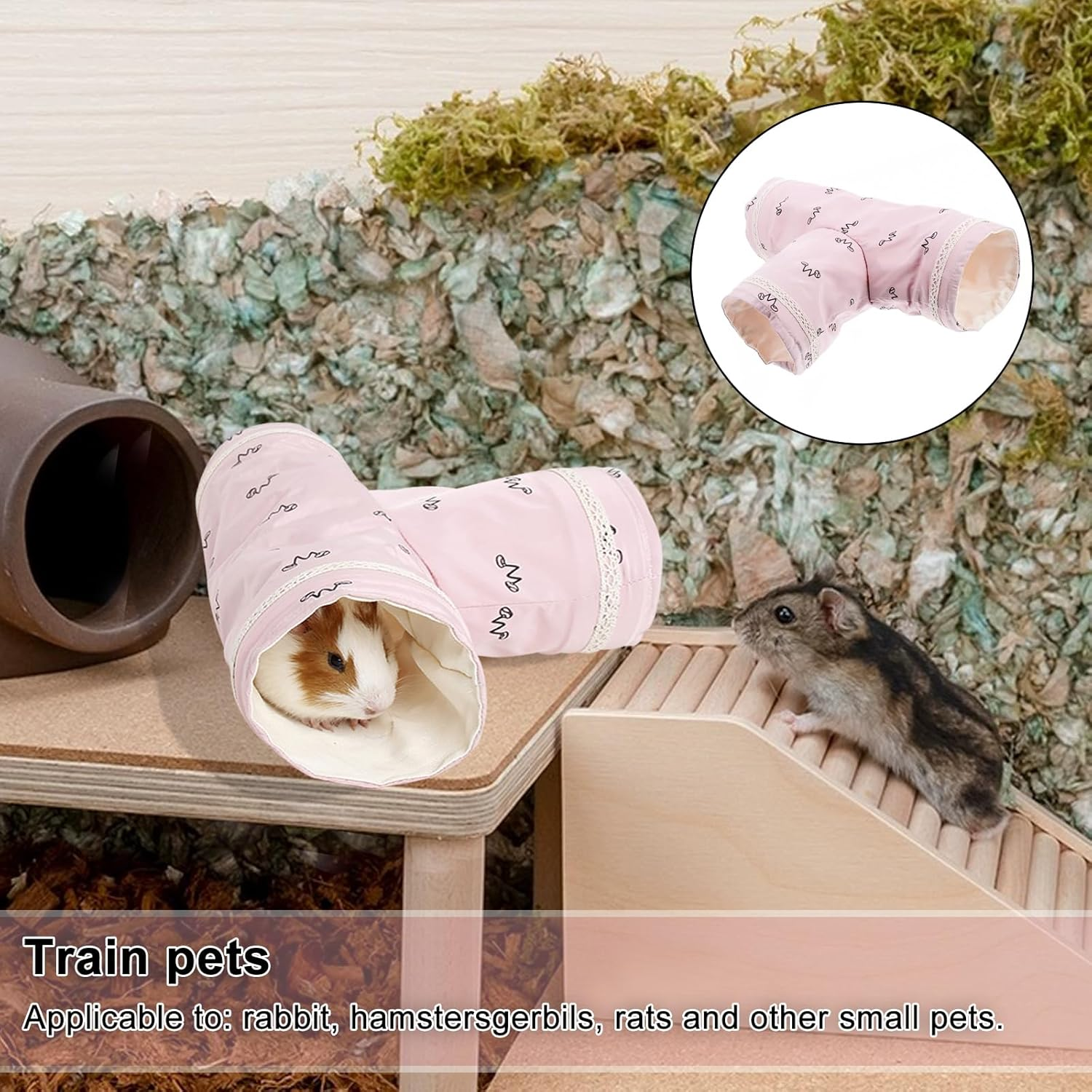Guinea Pig Tunnel, Foldable Small Animal Activity Tunnel Toy 3-Way Guinea Pig House Hamster Tunnel Accessory for Chinchilla Rat Ferret