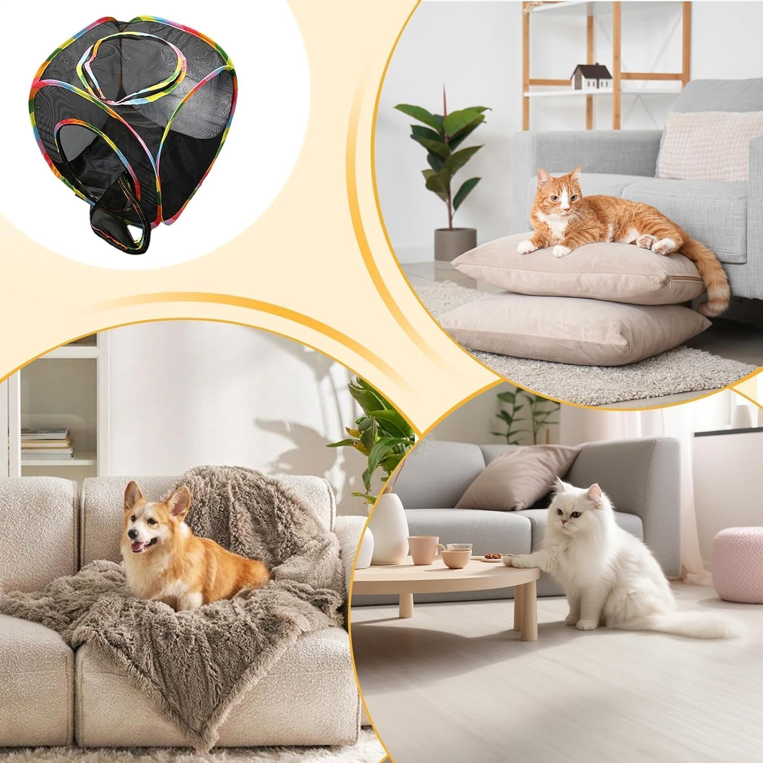 Foldable Pop Open Pet Playhouse, 1Pc Pop Open Design Outdoor Cat Enclosure Play Mesh Cube, Foldable Animal Pop Open Playhouse Cube for Puppy or Kitten image number 6