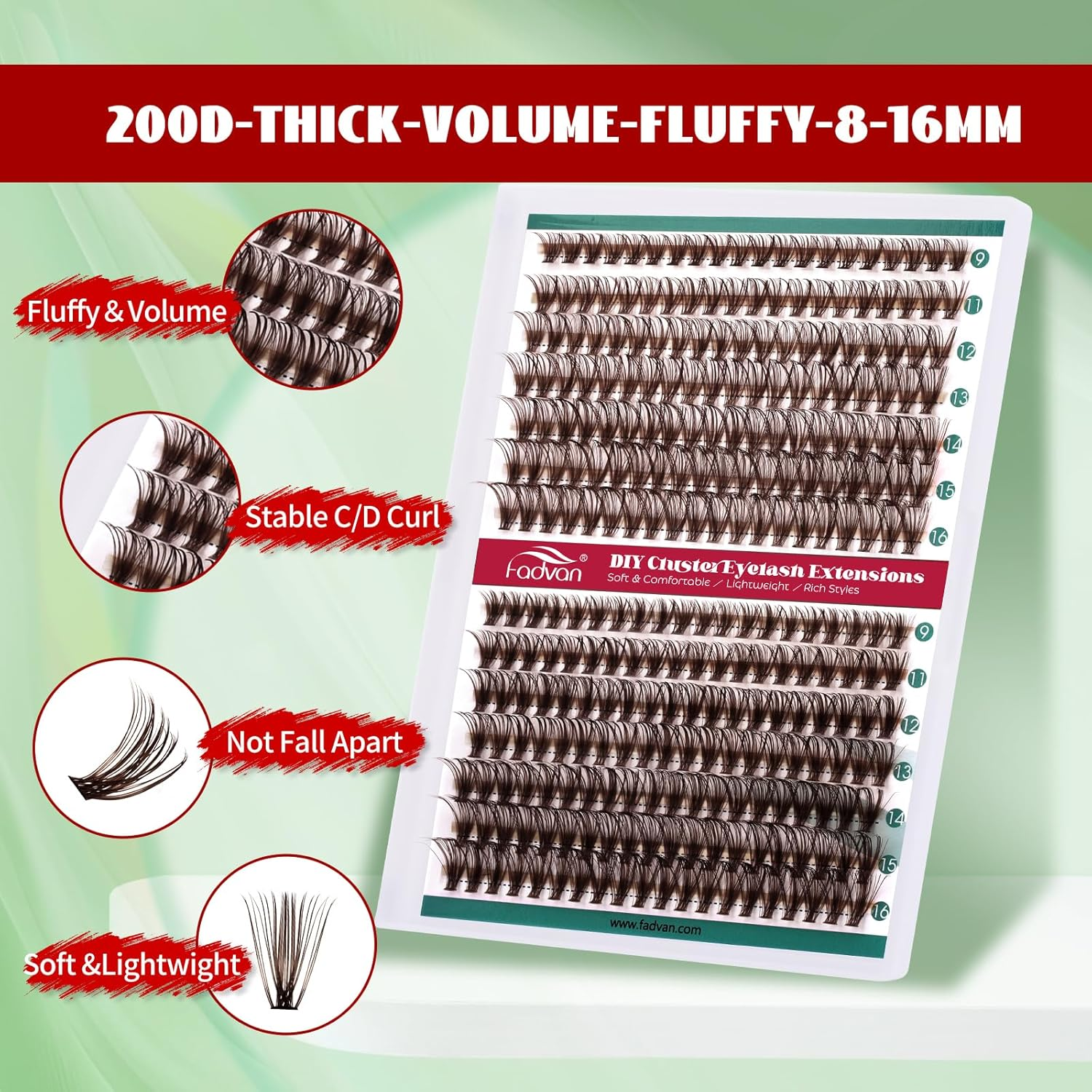 FADVAN Lash Clusters Effect Individual Lashes 280Pcs 30D+40D D Curl 9-16Mm Dark Brown Eyelash Clusters Wispy Lashes Fluffy Lash Extension image number 6