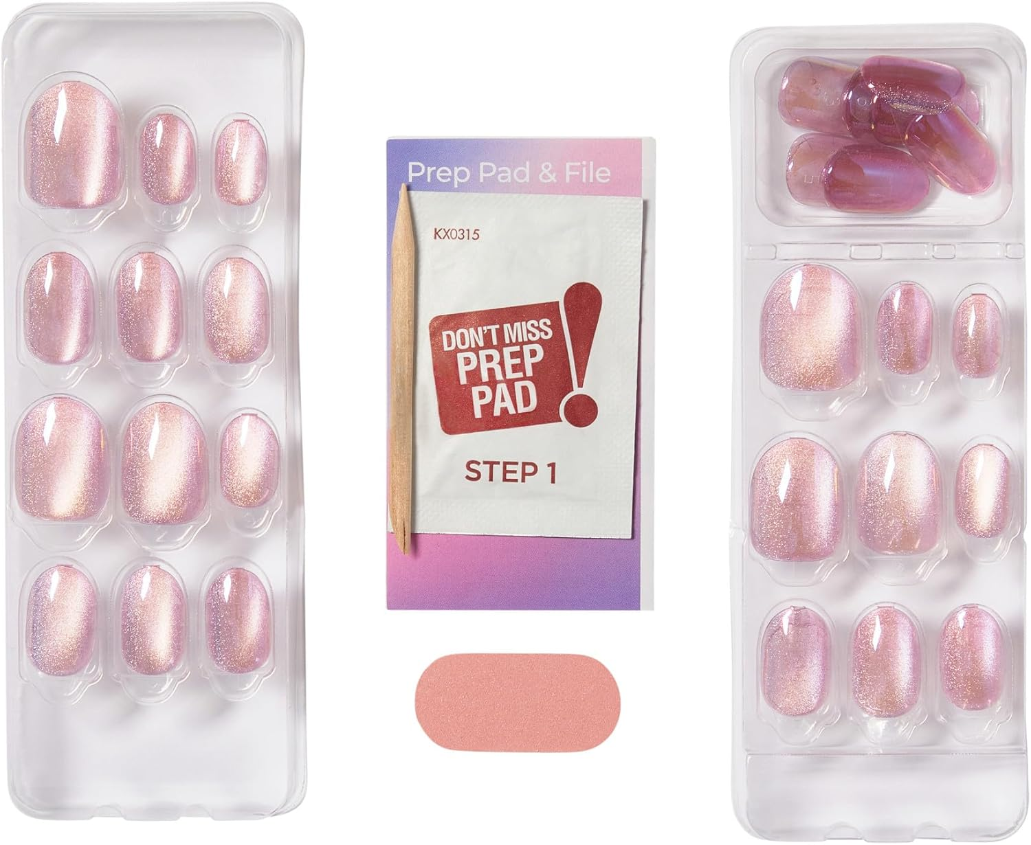KISS Colorfx by Impress Press on Nails , &lsquo;Starry&rsquo;, Solid Light Pink with Pearlescent Finish, Short Oval, IMPROVED Adhesive, Includes 30 Fake Nails, Prep Pad, 1 Manicure Stick, 1 Mini Nail File