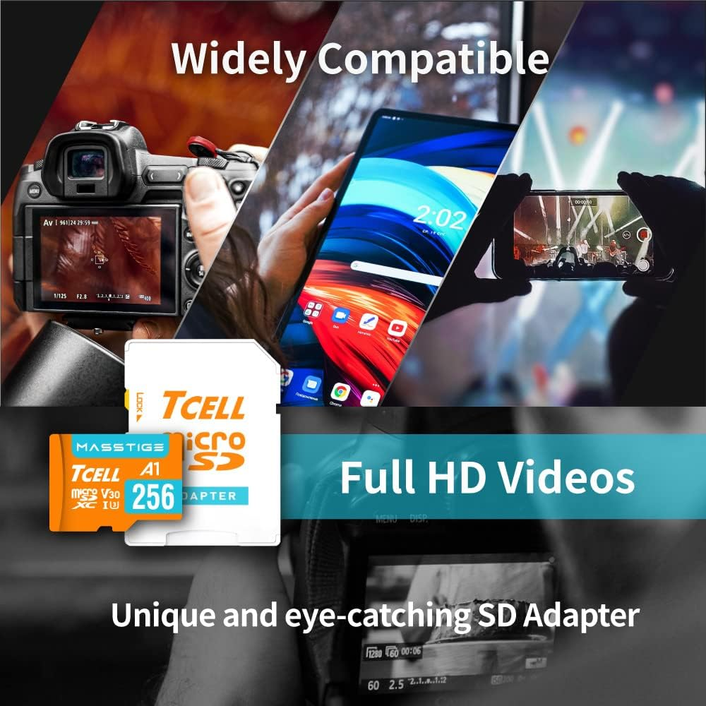 TCELL MASSTIGE 256GB Microsdxc Memory Card with Adapter - A1, UHS-I U3, V30, 4K, Micro SD Card, Read Speeds up to 100 Mb/S, Full HD & 4K UHD Microsd image number 3