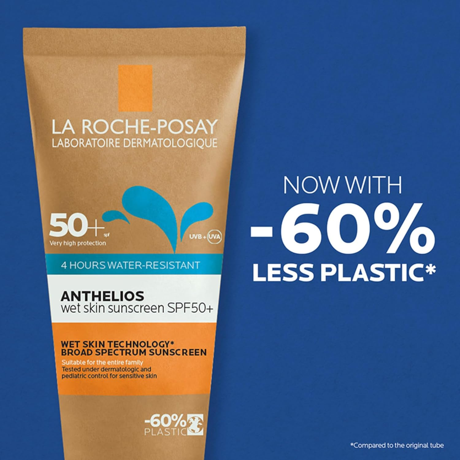La Roche-Posay Sunscreen Lotion Wet Skin SPF 50+ 200Ml, 4 Hours Water Resistant, Non-Sticky, Non-Greasy, UVA + UVB Broad Spectrum Very High Protection, Body & Face Sun Cream, Anthelios