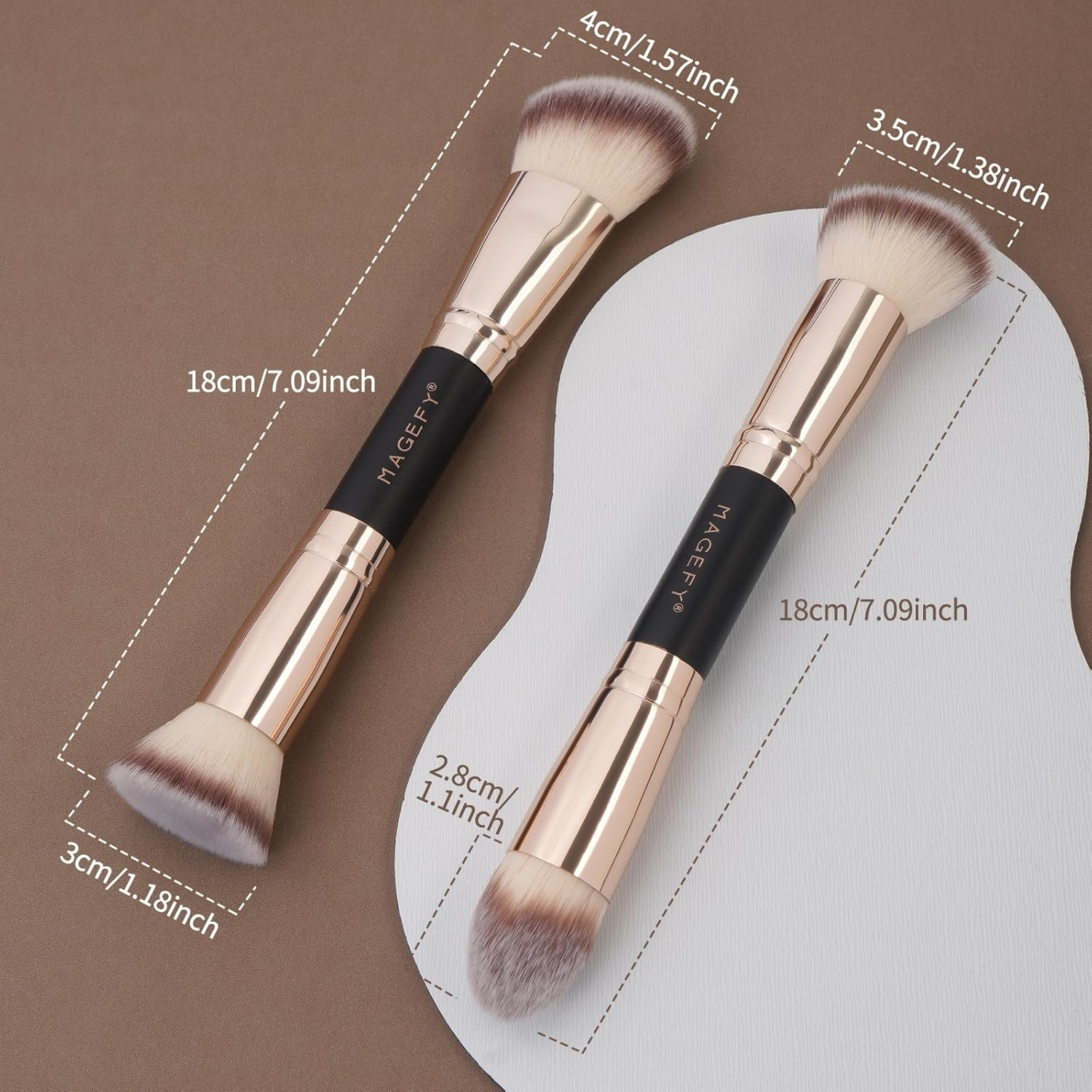 MAGEFY Makeup Brushes Set 2PCS Foundation Makeup Brush for Use with Cream, Powder, Blush, Liquid Foundation Synthetic Cosmetic Tools Brushes Set Double Ended Makeup Brushes image number 3