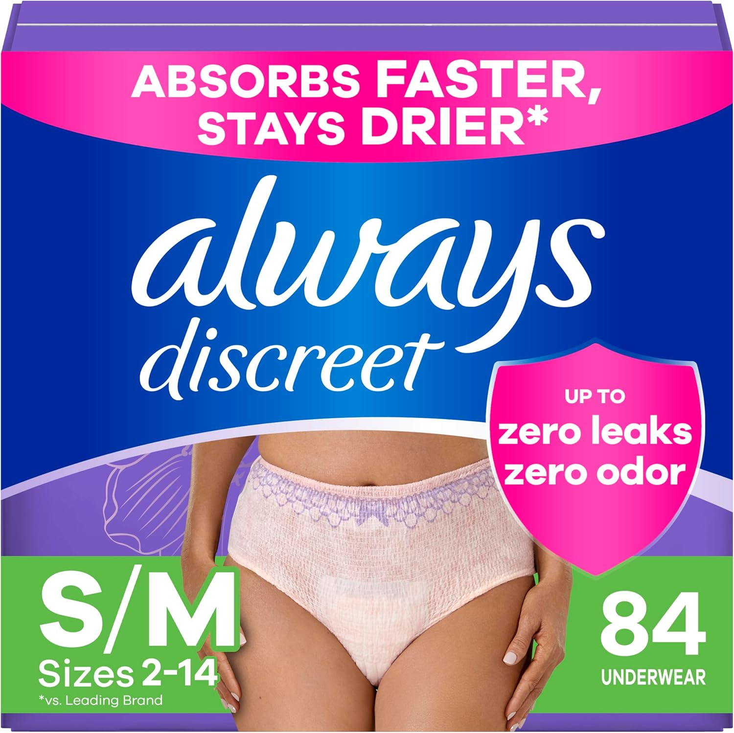 Always Discreet Adult Incontinence Underwear for Women and Postpartum Underwear, Small/Medium, up to 100% Bladder Leak Protection, 84 Count image number 5
