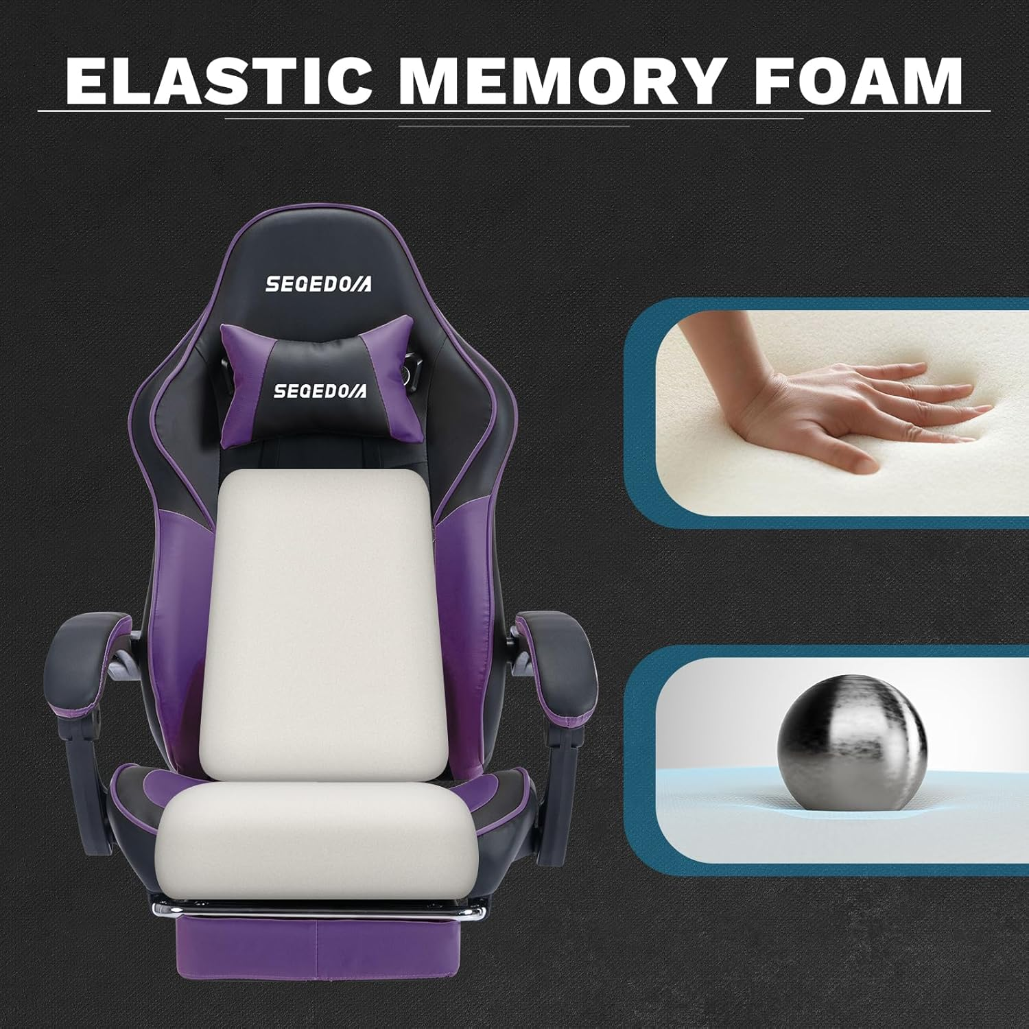 SEGEDOM Ergonomic Video Gamer Chairs Gaming Computer Chairs Gamer Chairs for Adults Massage Lumbar Support Swivel Height Adjustable Headrest Backrest(Blackpurple) image number 5
