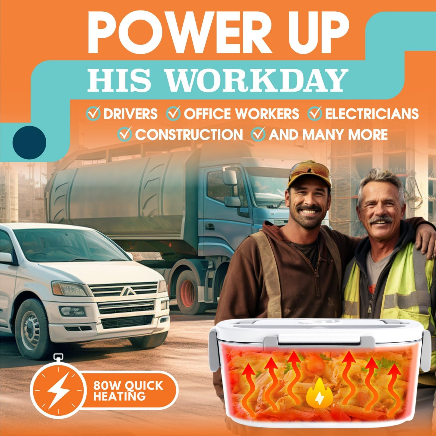 TRAVELISIMO Electric Lunch Box, 80 W Food Box, Warm Lunch, 1.5 L Heat Box for Food, 3-In-1 Lunch Box, Electric 12 V/24 V/220 V, Heat Container for Takeaway for Work, Car, Truck, Electric Lunch Box image number 1