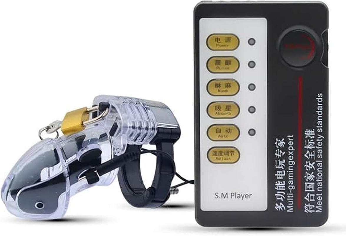 Erection Cock Penis Cage Adjustable Chastity Cage with Electric Shock Function Electric Shock Lightweight Premium Chastity Device Men Male Restraints Chastity Belt Adult Game Sex Toy (Clear) image number 5