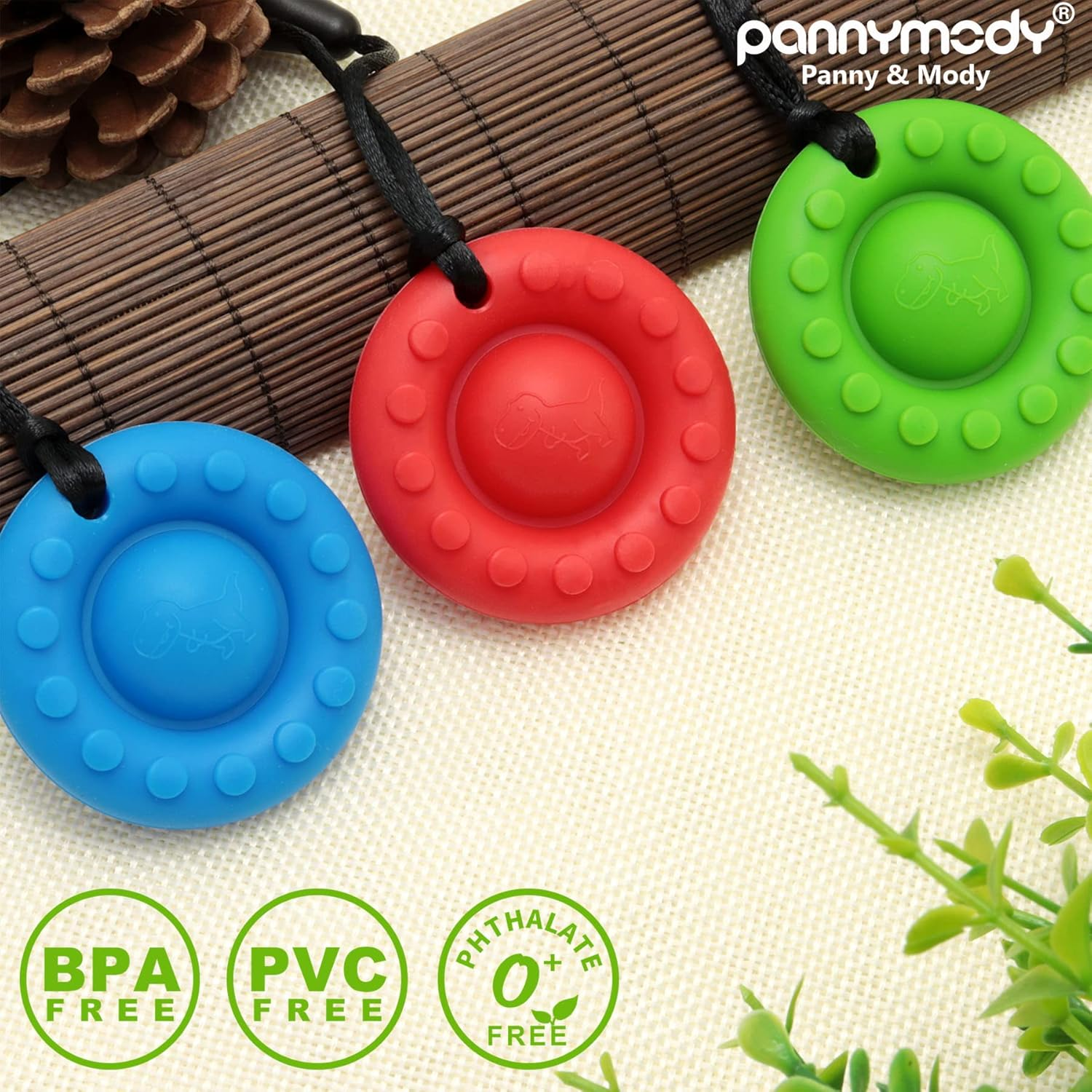 Panny & Mody Sensory Chew Necklaces(3 Pack), round Silicone Pop Pendant Chewable Jewellery, Reduce Chewing Biting Fidgeting for Autistic, ADHD, SPD, Oral Motor Children, Kids, Boys and Girls image number 2
