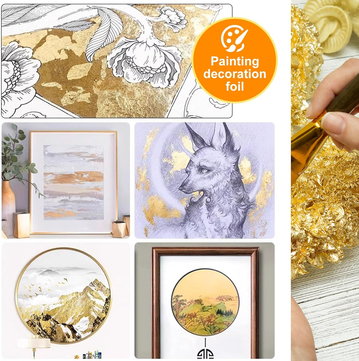 Gold Leaf Gilding Sheets 100 Sheets Imitation Leaf Sheets Gold Foil Sheets Metal Gold Leaf Papers for Gilding Crafts Paintings Arts Crafts Project Nail Deco Furniture Making Earring 8X8.5Cm (Gold) image number 4