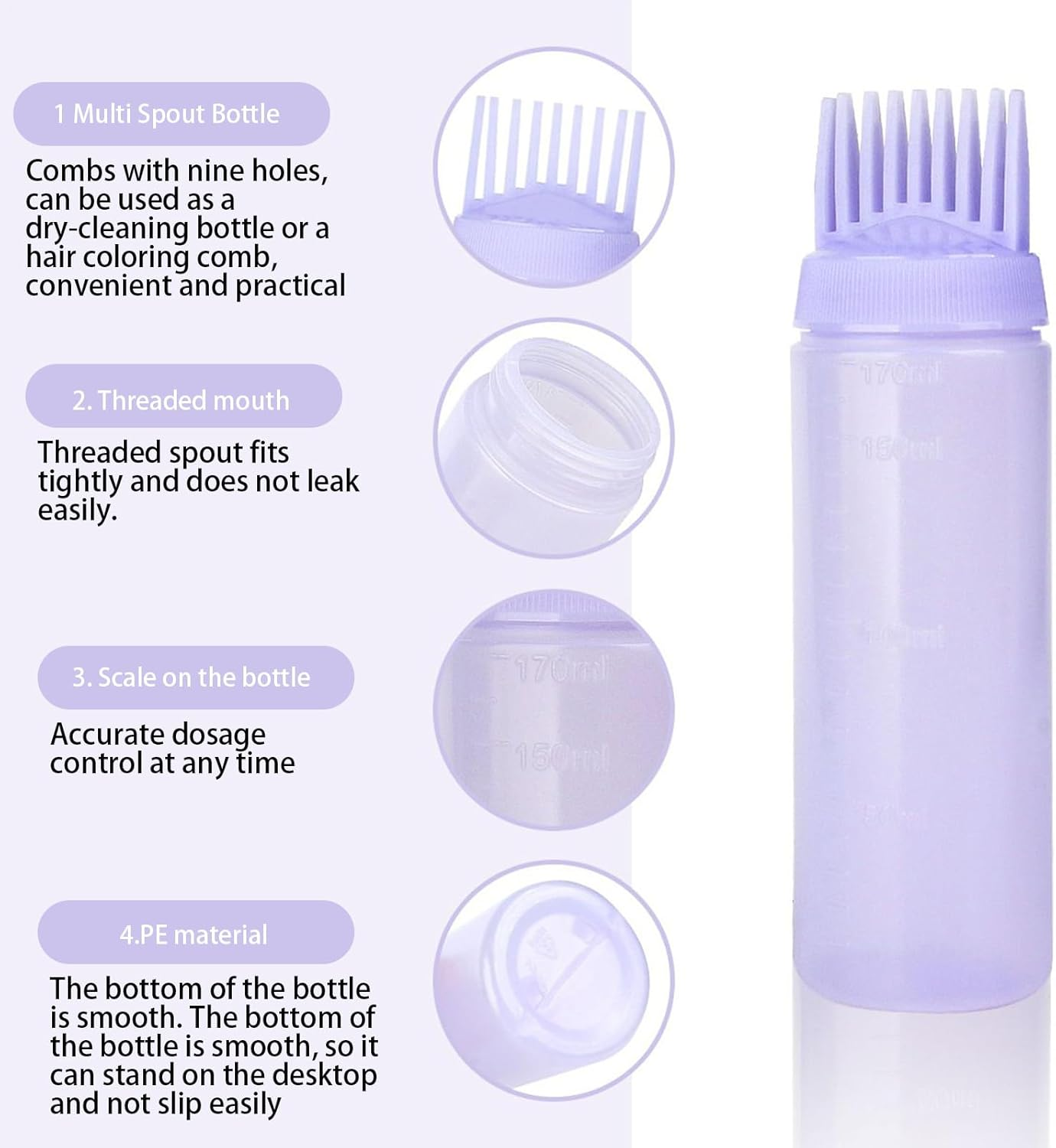 Empty Comb Bottle - Precision Hair Coloring Applicator, Leak Proof Ergonomic Design, Smooth Application and Color Application | Practical Salon Accessory for Hair Dye Home Barber Beauty Salon - White image number 6