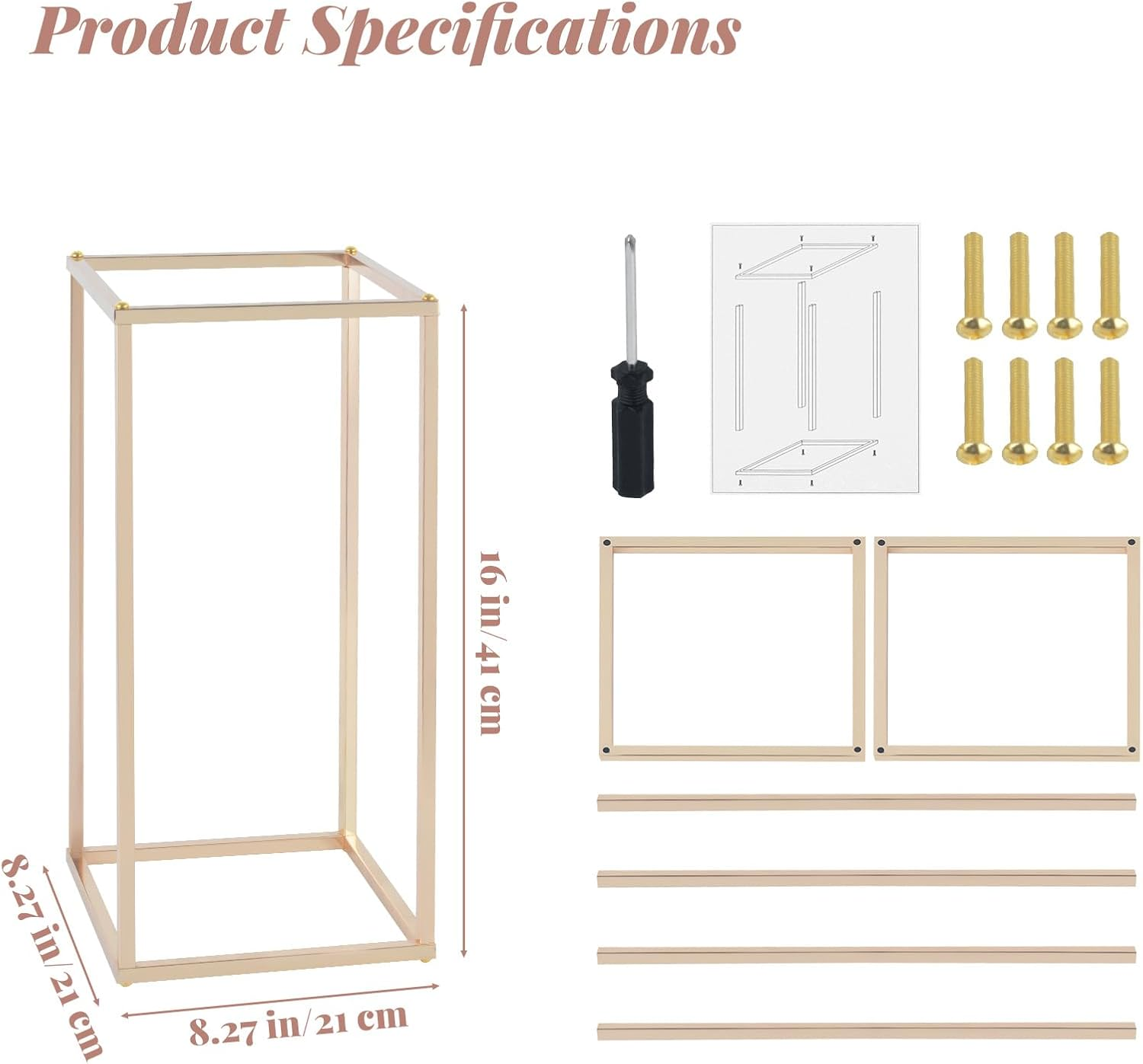 SOCROTO 10PCS Column Vases,Metal Flower Floor Vase,16In Tall Wedding Centerpieces for Tables,Gold Geometric Centerpiece Vase for Wedding,Party,Festival,Home Decorations, Events Reception image number 3
