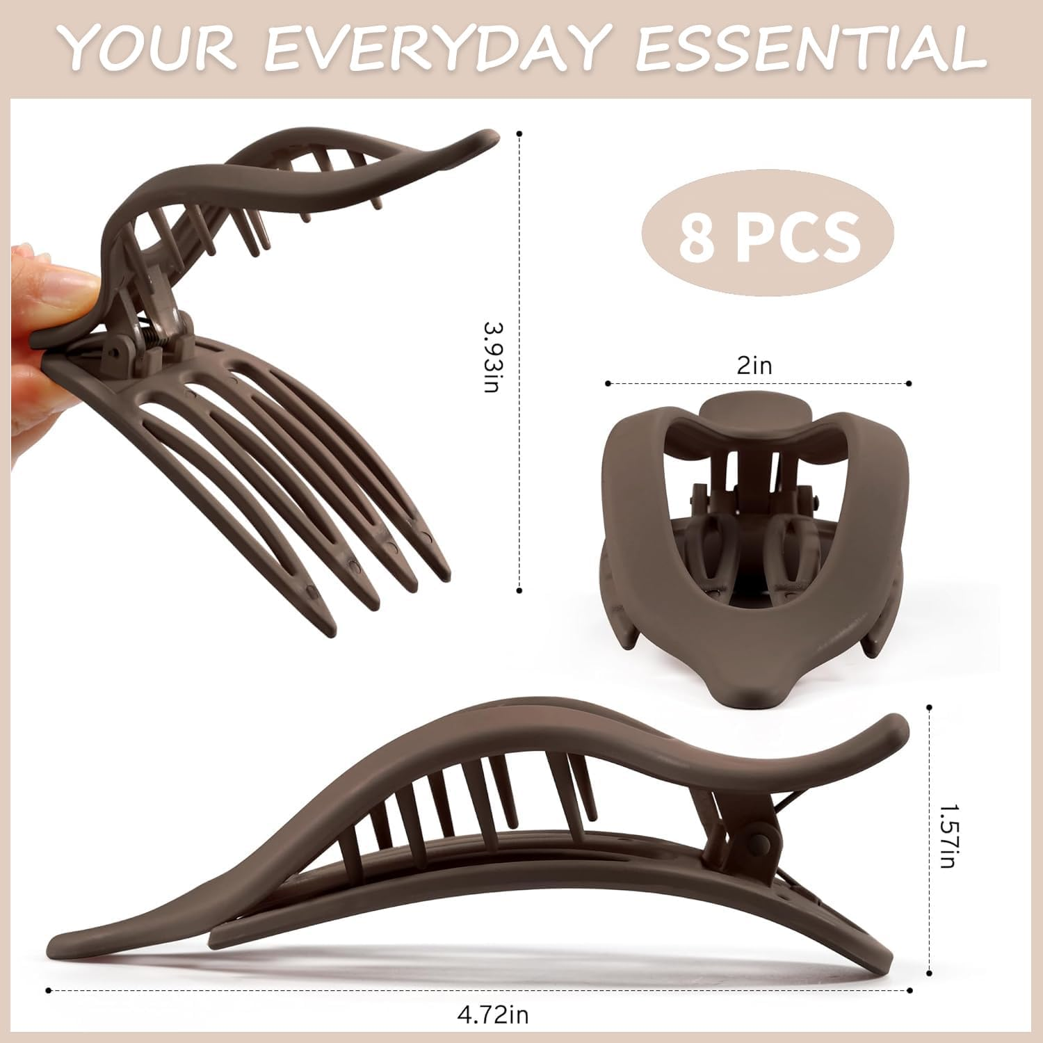 Pack of 8 Hair Clips for Women, Flat Claw Clip, Hair Clips, Large Hair Clip, Non-Slip, for Thick & Thin Hair, Elegant French Hair Clip for Everyday, Sports, Driving image number 5