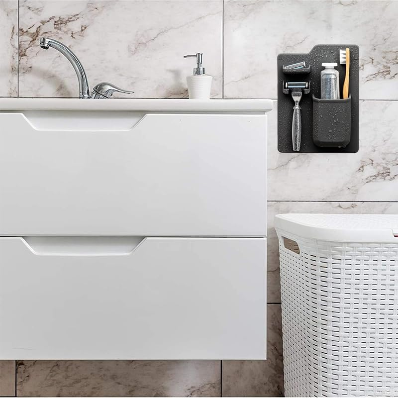 Shower Toothbrush Holder for Bathroom,1Pc Silicone Toothbrush and Razor Holder,Silicone Toothbrush Holder Shower Razor Holder for Bathroom Hanging (Black) - Grey image number 2