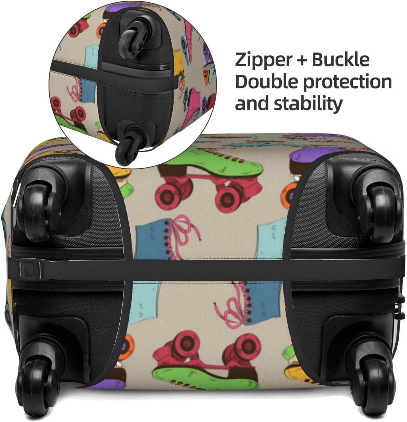 COMAAM Cute Panda and Sloth Elastic Luggage Compartment Protective Cover Luggage Cover Protector Suitable for Luggage of 18-32 Inches, Colorful Roller Skates, Large image number 5