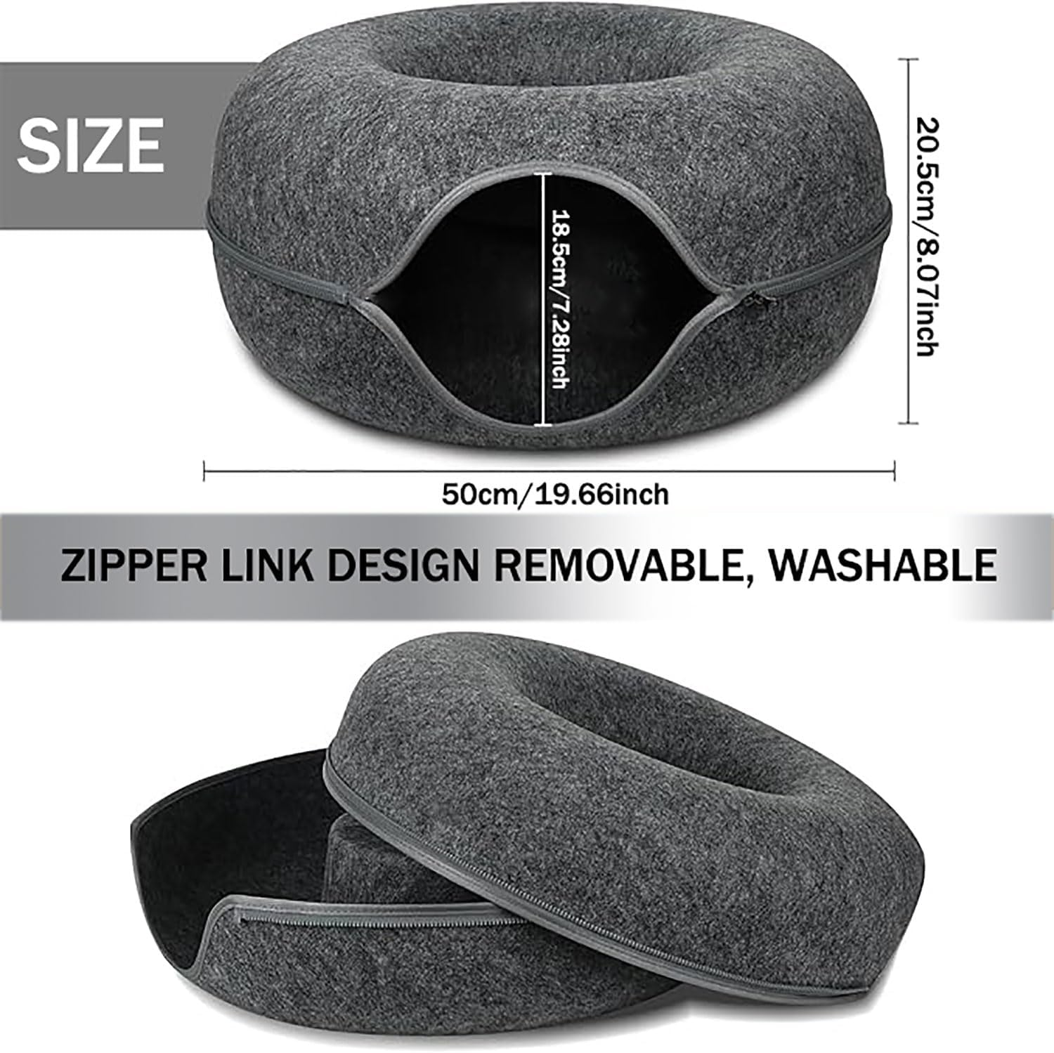 Yqkangzhu Cat Cave and Tunnel Bed for Multiple Large Cats up to 9 Lbs, 20*20*8 Inch Peekaboo for Indoor Cats, Scratch Detachable and Washable Meow Mansion Donut Bed (M) image number 3