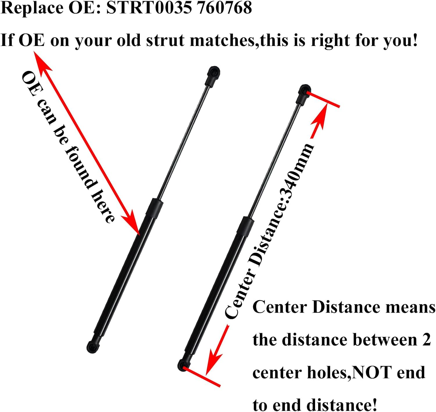 Pair 340Mm 90Newtons Side Window Gas Struts Replace OE STRT0035 760768 for EGR Canopy UTE Pick up Inc D-Max image number 3