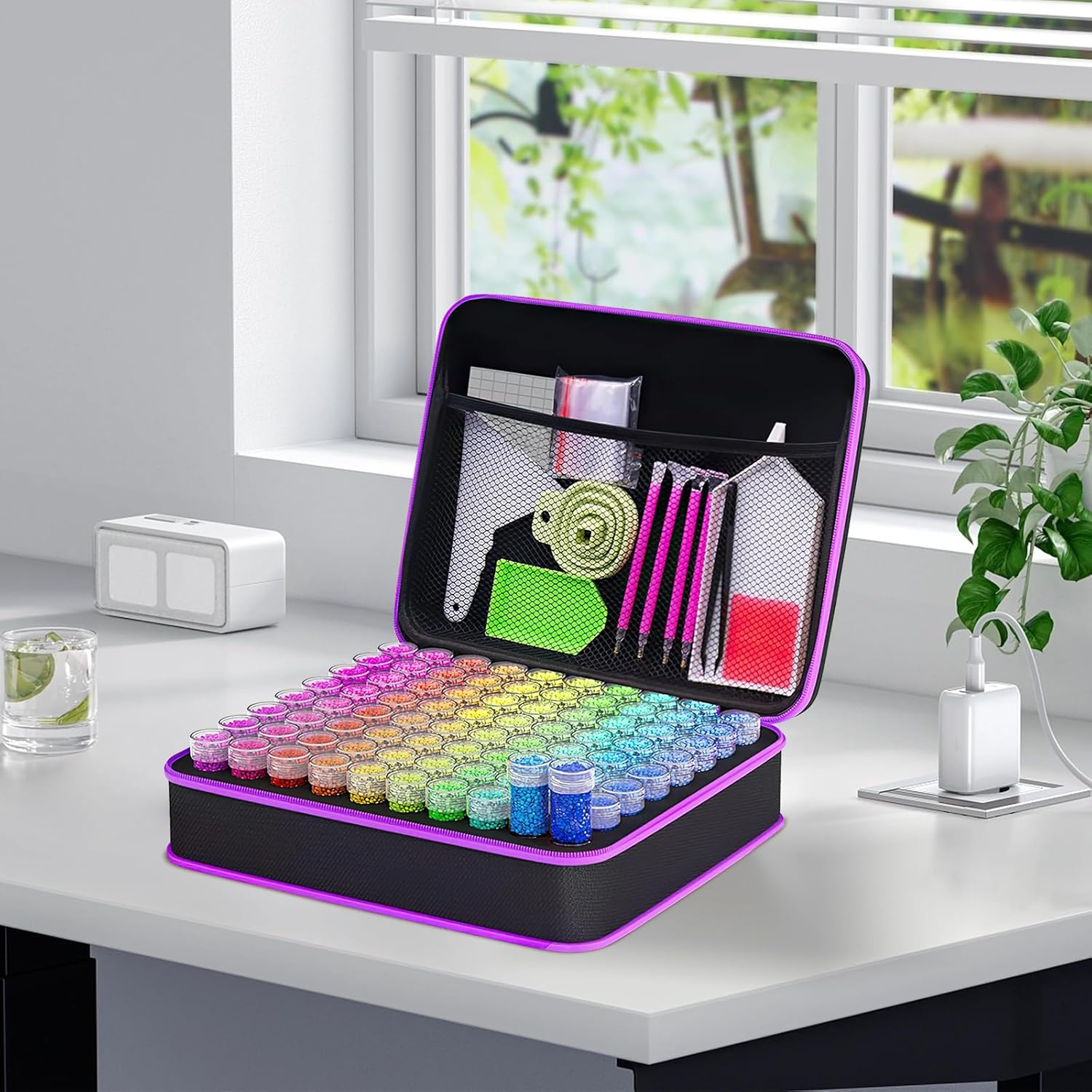 Diamond Art Tools Set, 60 Slots Diamond Set Diamond Painting Accessories Carrying Case with Tools and Accessories for Drill Pens (60) image number 6