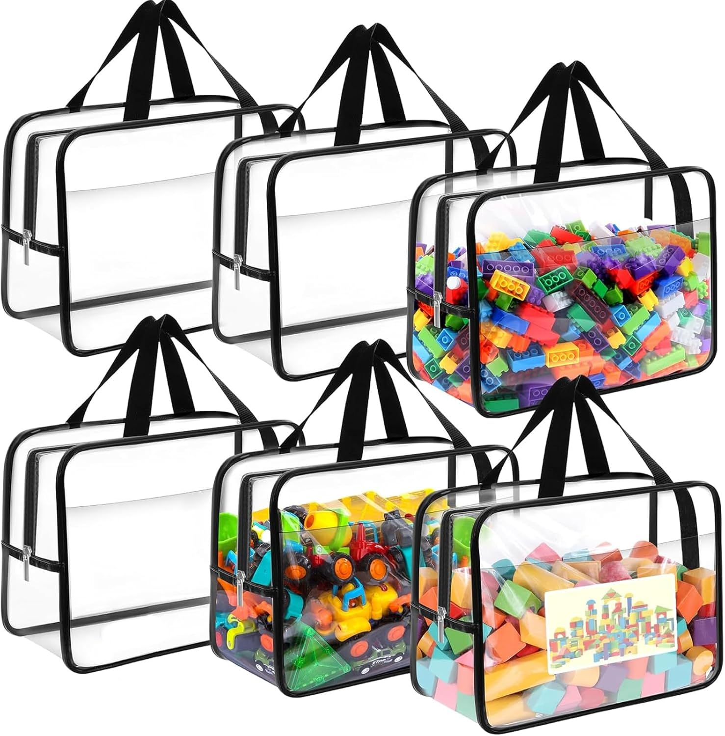6 Packs Toy Storage Bags, Clear PVC Toy Storage Bags with Zippered, Waterproof Toy Bags for Board Games, Handheld Toy Storage Organizer for Building Blocks Board Games Toys,Large Black image number 5