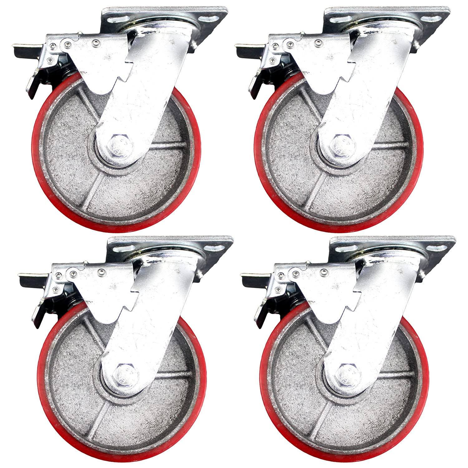 Riin 4Pcs 6Inch 15Cm Metal Caster Wheel Heavy Duty Swivel with Brake/Lock Industrial Castor 500Kg Ea for Trolley Furniture Equipment image number 2