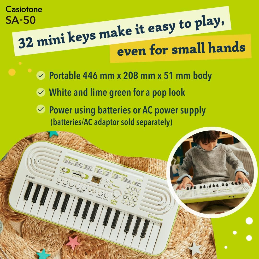 Casio SA-50 32 Mini-Keys Keyboard in White and Green and Rhythm Warriors Animated Online Lessons image number 6