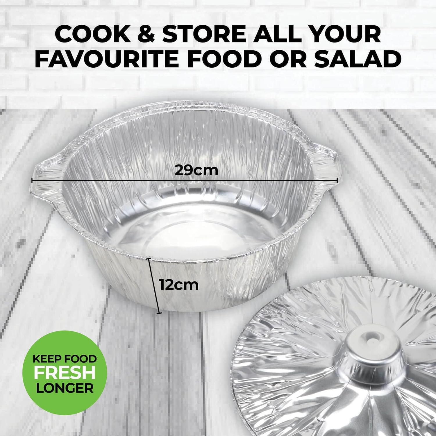 [6PK] Home Master Aluminium Foil Bowls & Lids Oven Freezer Safe 29Cm*12Cm 11.5Inch Ideal for Food Takeaways and as Baking Pans for Pies, Cake, Cookie, and Cheesecake image number 4