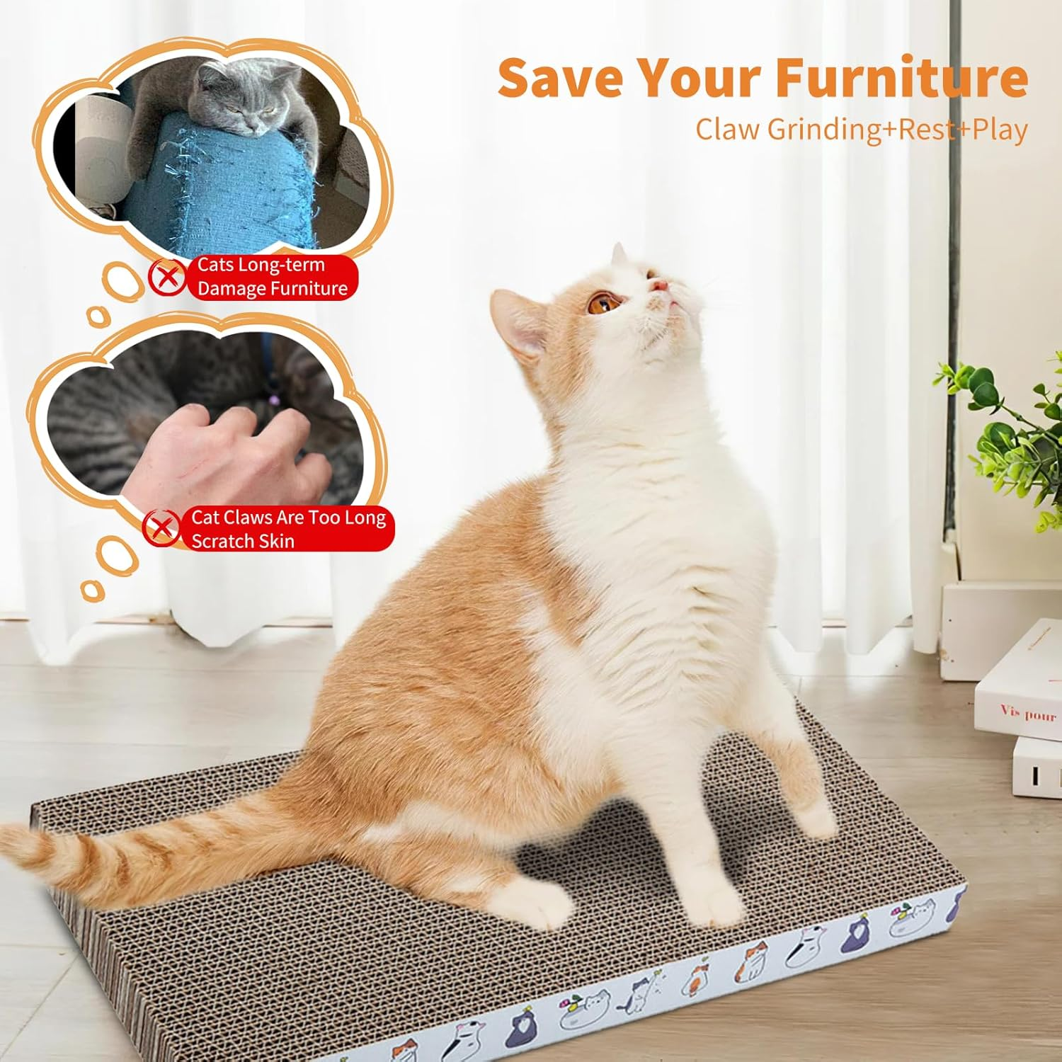 PETCUTE Cat Scratching Board, 3-In-1 Scratching Board for Cats with Premium Scratching Texture, Cat Scratching Board for Claw Care, Cat Scratching Mat, Scratching Board for Sleeping/Playing/Scratching image number 4