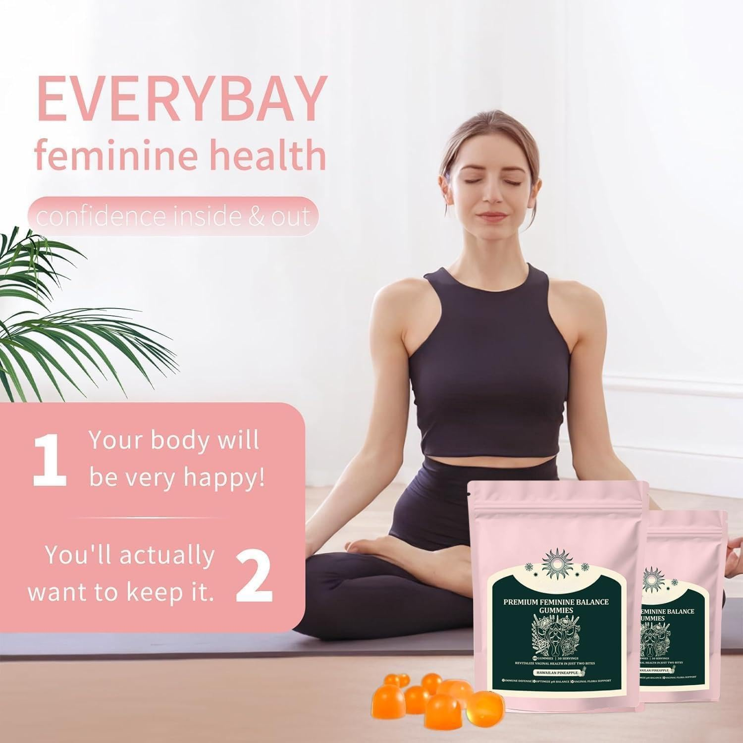 Feminine Balance Gummies &ndash; Vaginal Probiotics & Probiotics for Women &ndash; Vegan, Low Sugar, Gluten-Free &ndash; Pineapple Flavor &ndash; 60 Gummie